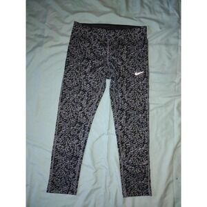 Nike Dri-Fit Women's Athletic Leggings Black Gray Abstract Print Size Small